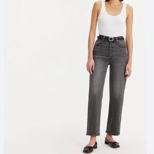 Levi's High Rise Ribcage Ankle Straight Grey Black Jeans Size 26 Button Fly